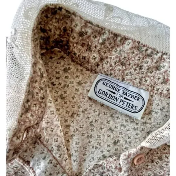 Vintage 70s Prairie Micro Floral Puffy Sleeves Lace Trim Cottage Pioneer Small - Picture 9 of 11